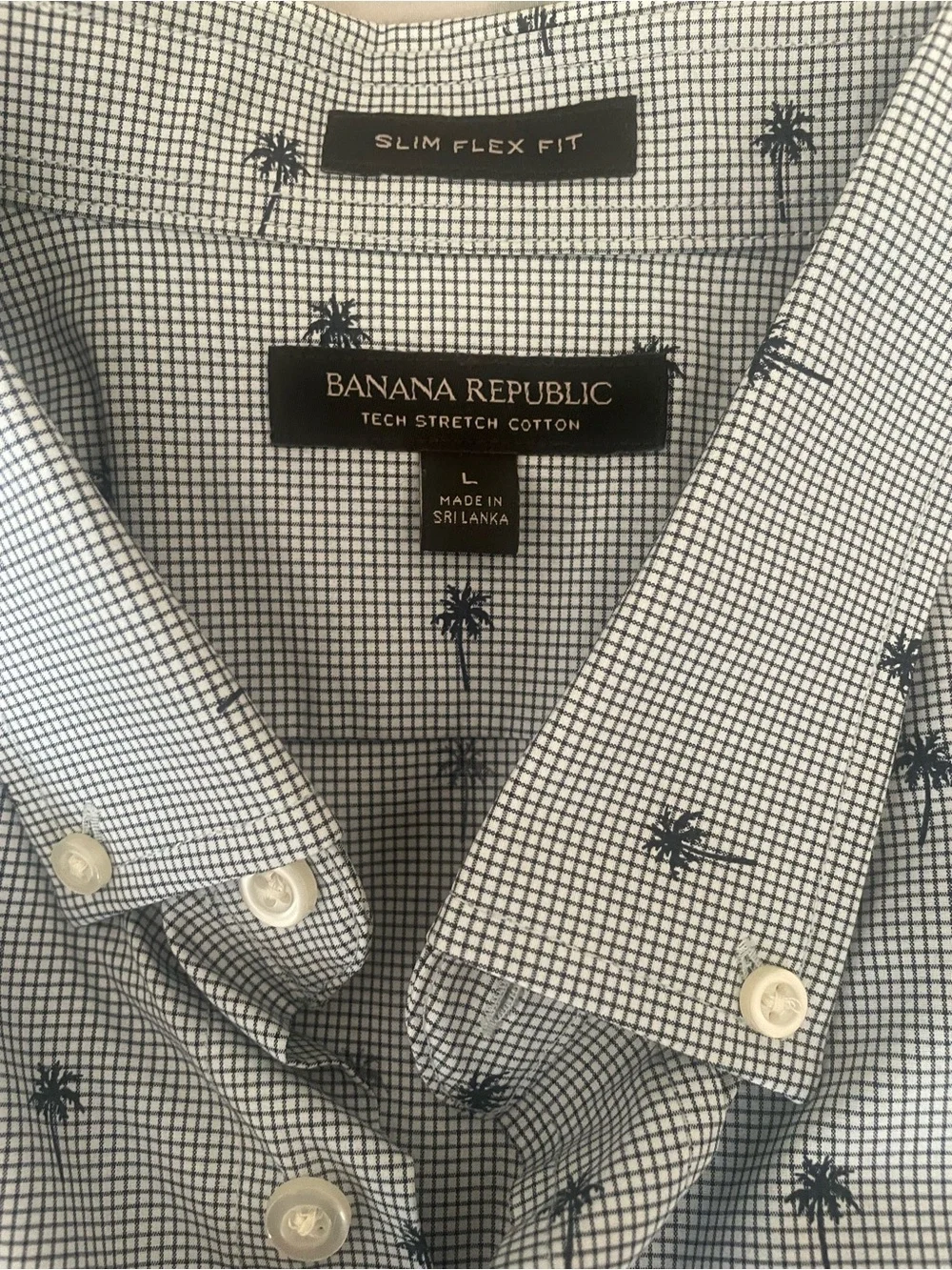 Banana Republic Light Blue Button-Down Shirt with Navy Palm Print
